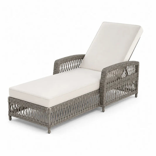 Chaise Longue Extérieure en Résine Tressée avec Coussin Crème
