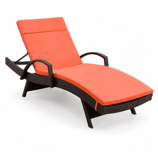 Chaise longue en résine tressée Marron avec coussin Orange