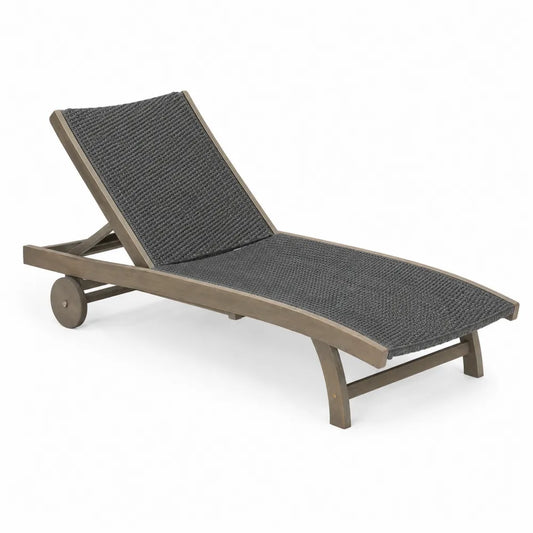 Chaise longue en bois et résine tressée anthracite