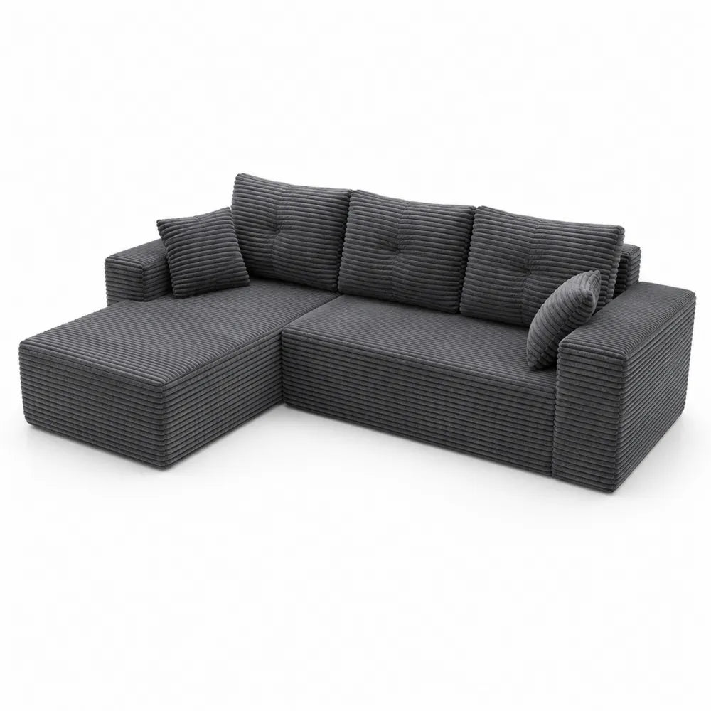 Canapé d'angle en tissu côtelé gris