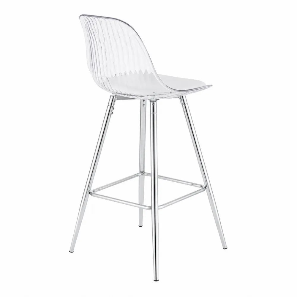 Chaise de bar polycarbonate transparent et métal chromé, hauteur 100 cm