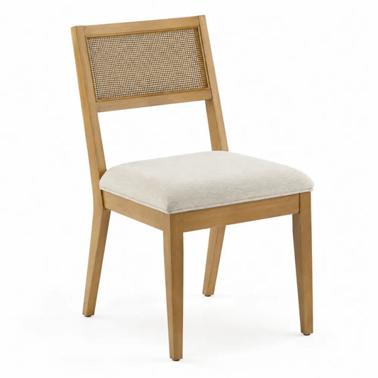 Chaise en bois de hêtre avec cannage et tissu écru