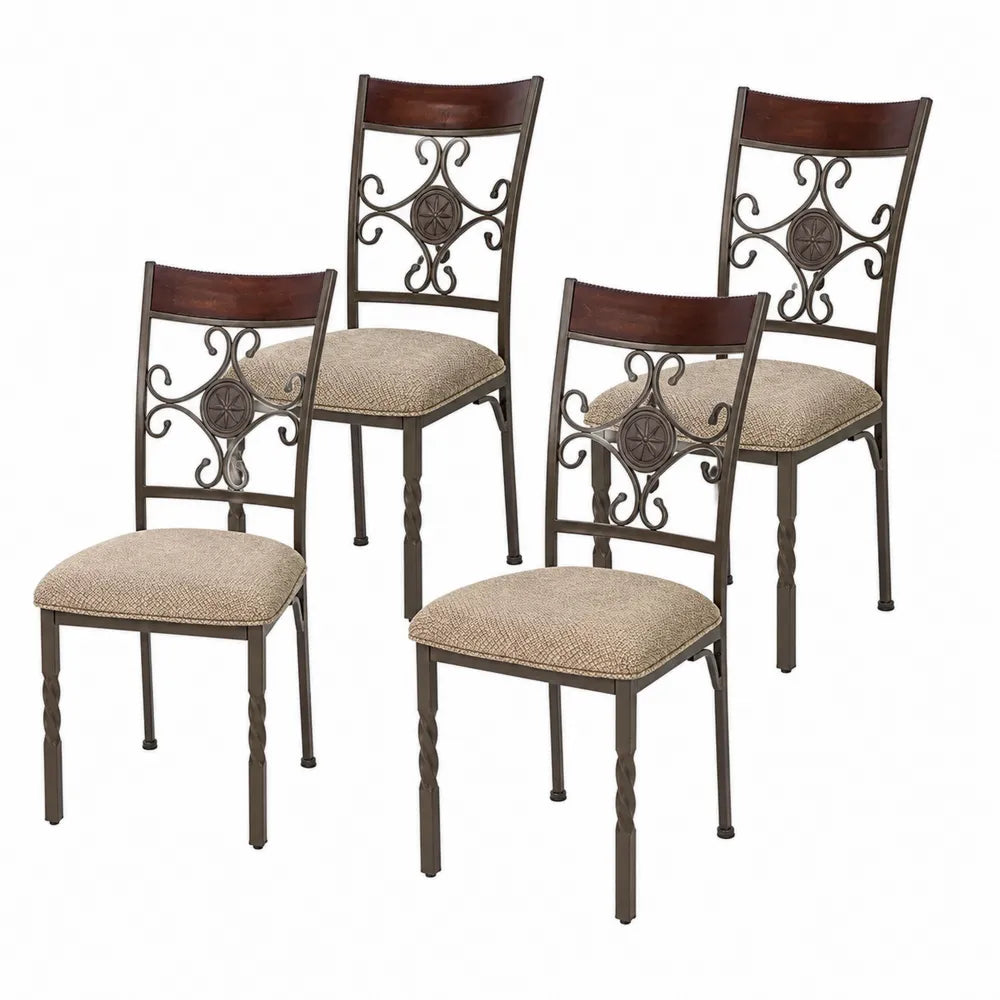 Ensemble de 4 chaises en métal et bois avec siège en tissu polyester