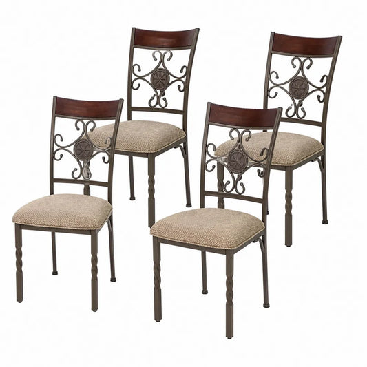 Ensemble de 4 chaises en métal et bois avec siège en tissu polyester