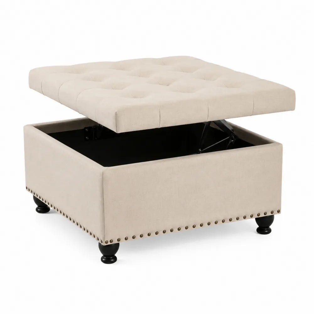 Coffre de rangement en tissu avec pieds en bois