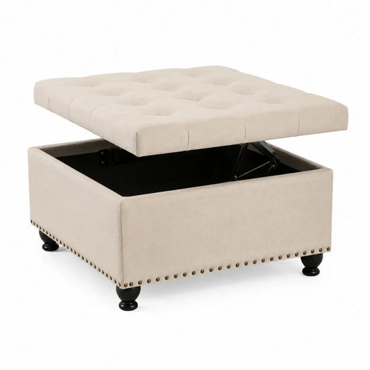 Coffre de rangement en tissu avec pieds en bois